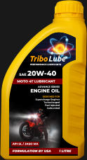 DESIGNED FOR Supercharge Engines Turbocharged Fuel Injected Carbureted  ADVANCE SERIES ENGINE OIL API SL / JASO MA FORMULATION BY USA 1 LITRE MOTO 4T LUBRICANT SAE 20W-40  PERFORMANCE LUBRICANTS Tribo Lube