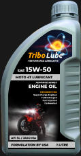 DESIGNED FOR Supercharge Engines Turbocharged Fuel Injected Carbureted  ADVANCE SERIES ENGINE OIL API SL / JASO MA FORMULATION BY USA 1 LITRE MOTO 4T LUBRICANT SAE 15W-50  PERFORMANCE LUBRICANTS Tribo Lube