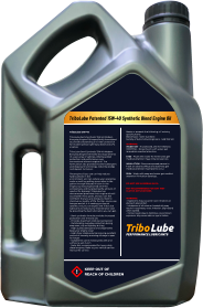 TriboLube Patented 15W-40 Synthetic Blend Engine Oil TriboLube 15W-40  TriboLube Semi Synthetic 15W-40 Modern Everyday Engine Oil is specifically formulated to provide outstanding anti-wear protection for modern petrol, light-duty diesel and LPG engines.  TriboLube Semi Synthetic 15W-40 Modern Everyday Engine Oil meets the requirements of a vast array of vehicles, offering added protection and performance over conventional mineral engine oil. The formulation also provides excellent detergent and dispersant technology, reducing sludge and deposit formation.  The engine oil you use can help reduce hydrocarbons in the environment and can reduce your operating costs as well: by getting more miles to the gallon through reduced friction in the engine, by reducing burned oil in the atmosphere, and by reducing the amount of used oil for disposal. TriboLube has documented proof that their engine oils will accomplish these goals, and you can feel confident that you are doing your best to improve our quality of life. Further, as you use less gas and oil, it is costing you less to operate, and you can expect the TriboLube lubricants to reduce your maintenance cost by providing the best lubrication you can get.  - Semi synthetic formula provides increased protection over mineral oils - Provides maximum cold start protection - Outstanding everyday protection during stop-start, city or highway driving - High quality detergents and dispersants keep your engine clean - High shear stable polymers giving excellent control of viscosity ensuring oil stays in spec for longer - Suitable for use in motorcycles with and without a wet clutch - Note: Not recommended for heavy-duty diesel engines. Refer to your vehicle service manual for correct Meets or exceeds the following oil industry specifications: Blend Type - Semi Synthetic Society of Automotive Engineers - SAE 15W-40  WARNING:  INGESTION - If swallowed, DO NOT INDUCE VOMITING - Rinse mouth with water; get immediate medical attention.  EYES - Flush with water for 15 minutes; get medical attention if eye irritation persists.  INHALATION - Remove exposed person to fresh air adverse effects are observed; get medical attention if symptoms occur.  SKIN - Wash with soap and water get medical attention if irritation develops.   DO NOT USE AS BREAK-IN OIL.  NOT RECOMMENDED FOR ANY WET CLUTCH APPLICATIONS.   WARNING:  - Ingestions may cause GI tract irritations or stomach discomfort. - Inhalation of oil mists or heated oils may result in respiratory tract irritation. Slip hazard when spilled. - Contains petroleum distillates. Avoid direct exposure. May cause skin or eye irritation.     ! KEEP OUT OF REACH OF CHILDREN PERFORMANCE LUBRICANTS Tribo Lube