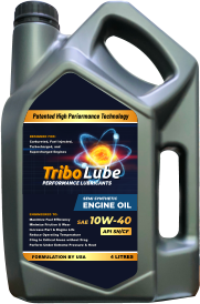 FORMULATION BY USA 4 LITRES ENGINEERED TO: Maximize Fuel Efficiency Minimize Friction & Wear Increase Part & Engine Life Reduce Operating Temperature Cling to Critical Areas without Drag Perform Under Extreme Pressure & Heat Patented High Periormance Technology SEMI SYNTHETIC ENGINE OIL API SN/CF DESIGNED FOR: Carbureted, Fuel Injected, Turbocharged, and Supercharged Engines PERFORMANCE LUBRICANTS Tribo Lube