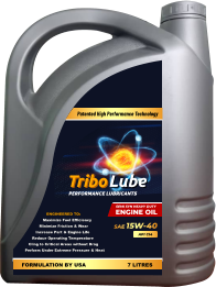Patented High Performance Technology FORMULATION BY USA 7 LITRES                   ENGINEERED TO:                Maximize Fuel Efficiency             Minimize Friction & Wear          Increase Part & Engine Life       Reduce Operating Temperature    Cling to Critical Areas without Drag Perform Under Extreme Pressure & Heat API CI4 SEMI SYN HEAVY DUTY ENGINE OIL PERFORMANCE LUBRICANTS Tribo Lube